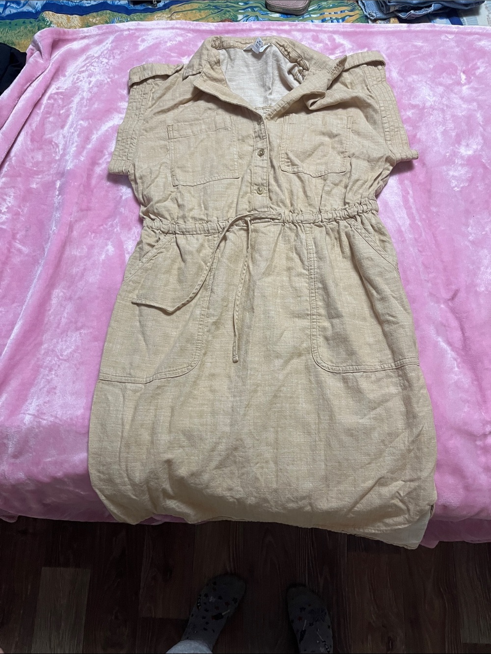 Time and Tru Beige Asymmetrical Shirt Dress